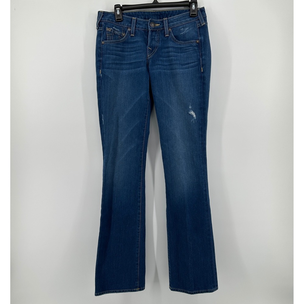 True Religion Johnny Straight Leg Jeans Women‎ 28 Blue Denim Distressed USA Made